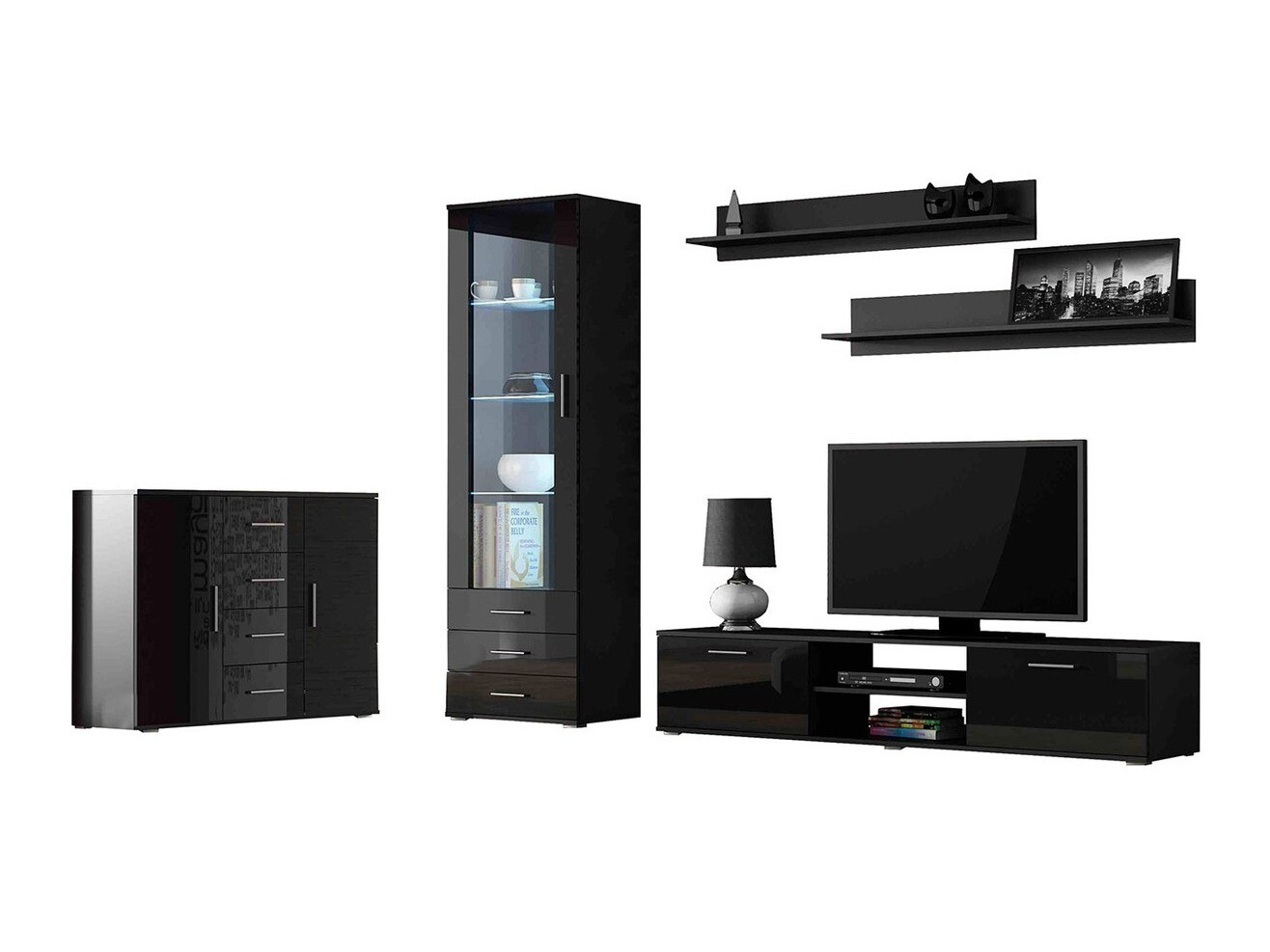 Conjunto de salón Tornola 108 (Negro + Negro brillante)