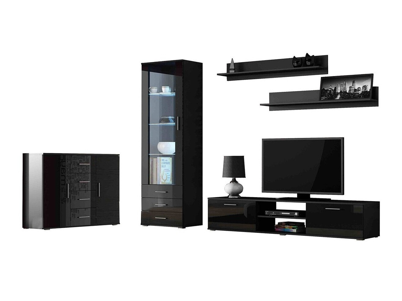 Conjunto de salón Tornola 108 (Negro + Negro brillante)