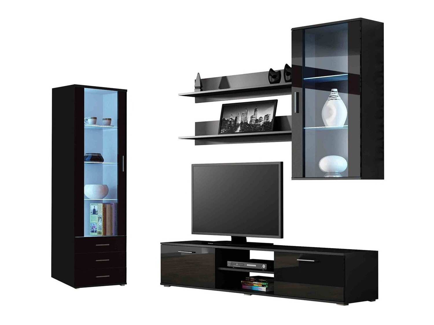 Conjunto de salón Tornola 114 (Negro + Negro brillante)