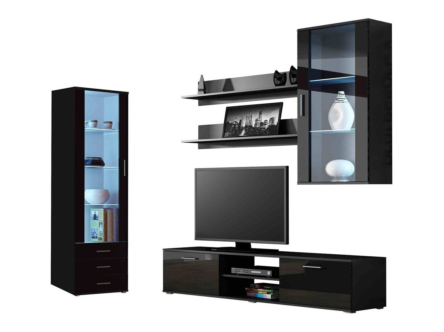 Conjunto de salón Tornola 114 (Negro + Negro brillante)