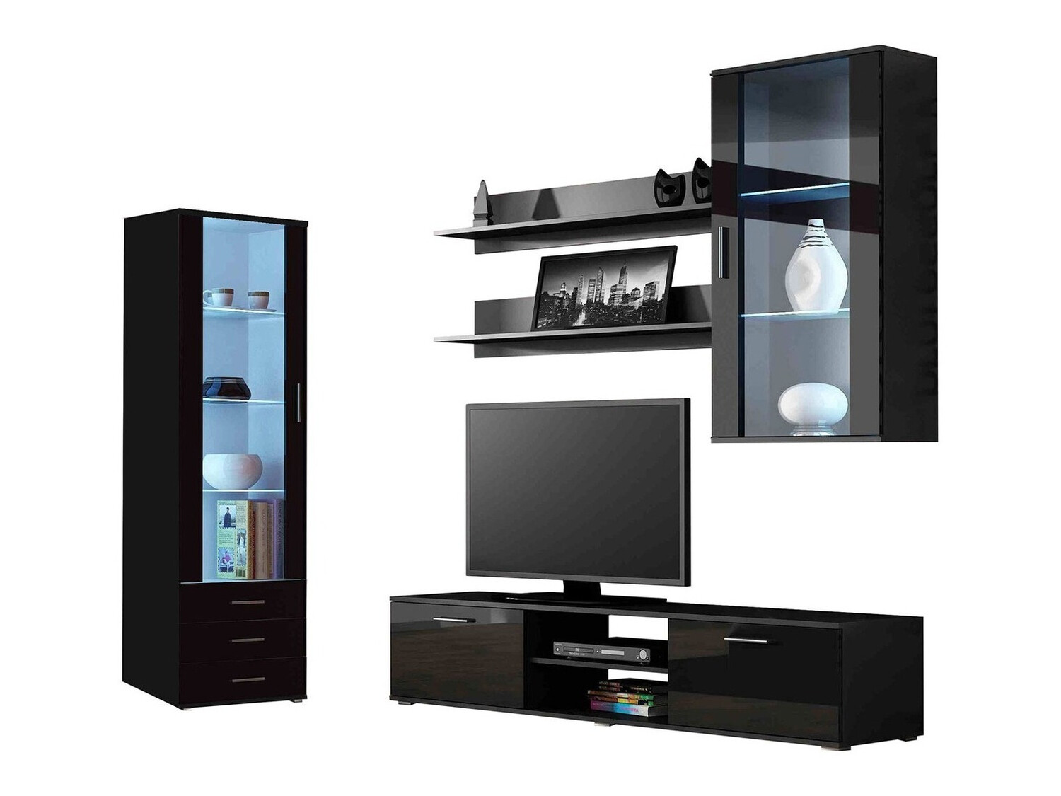 Conjunto de salón Tornola 114 (Negro + Negro brillante)