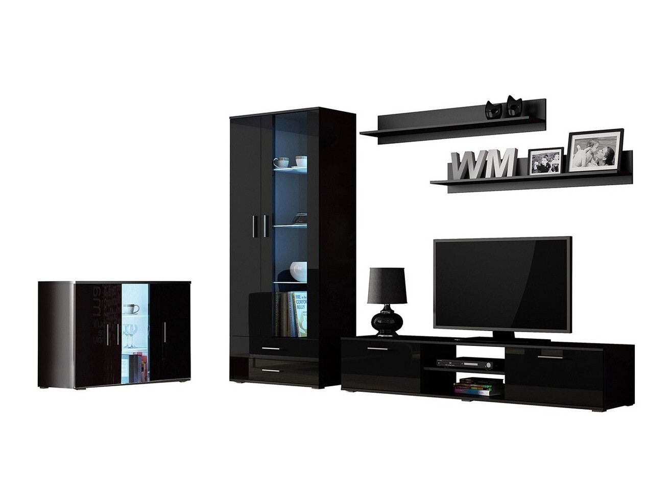 Conjunto de salón Tornola 116 (Negro + Negro brillante)