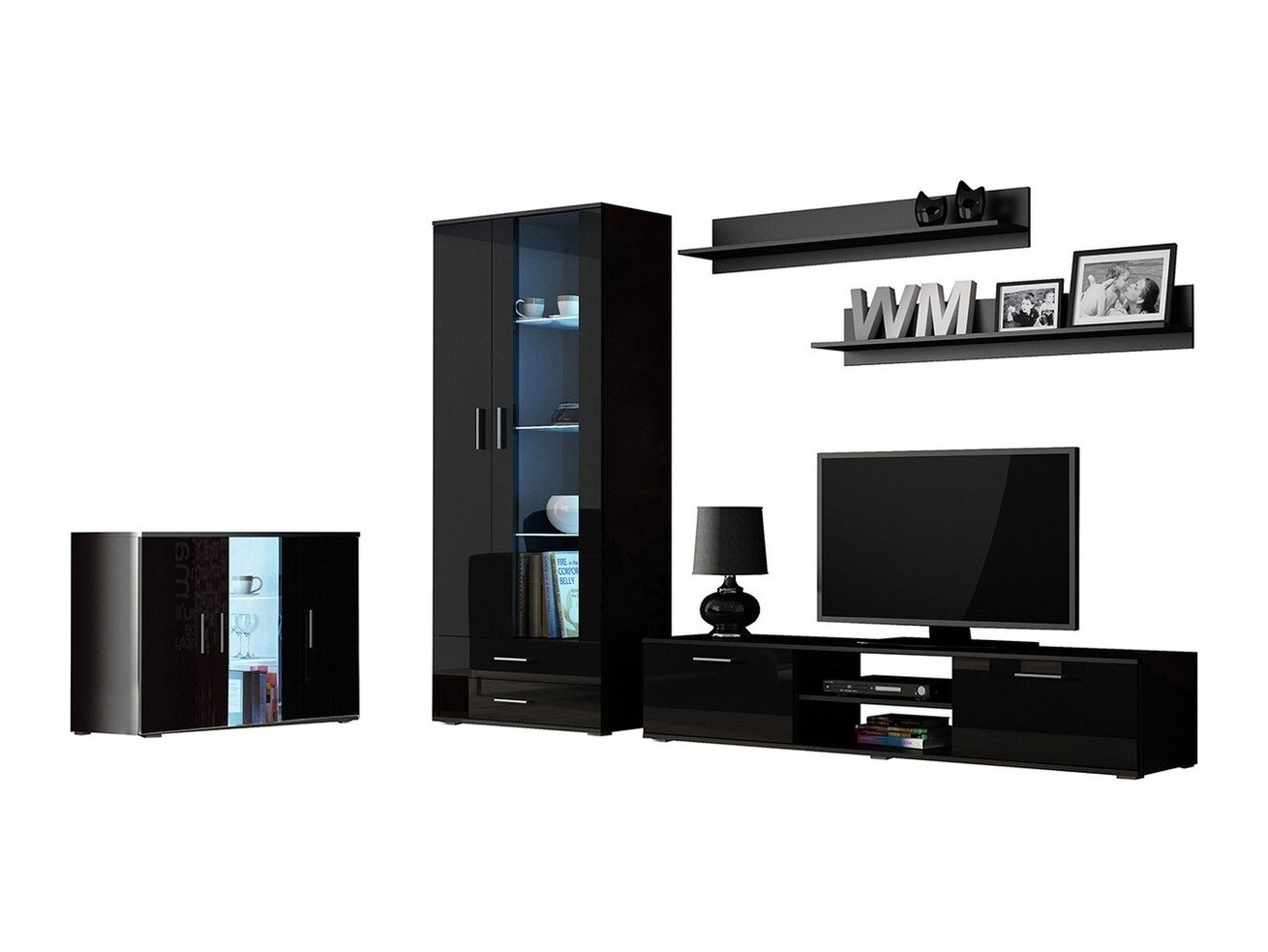 Conjunto de salón Tornola 116 (Negro + Negro brillante)