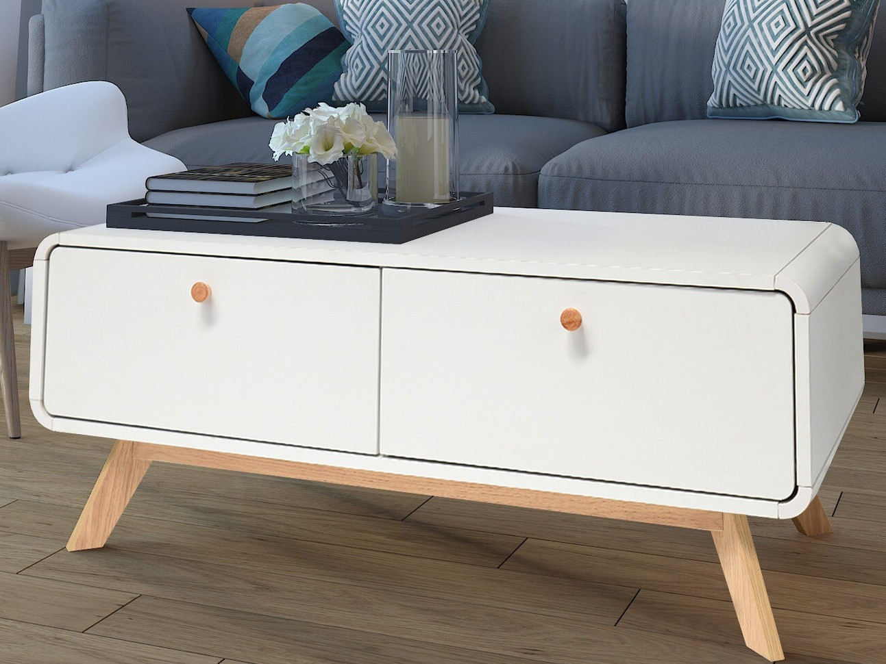 Mesa de centro Elbtena 100 (Blanco + Roble)