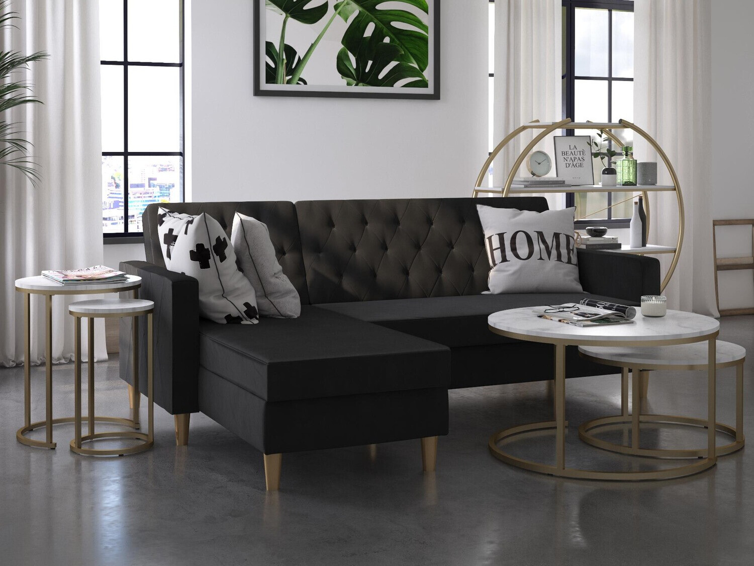 Conjunto de mesas auxiliares CosmoLiving by Cosmopolitan 121 (Mármol blanco + Dorado)