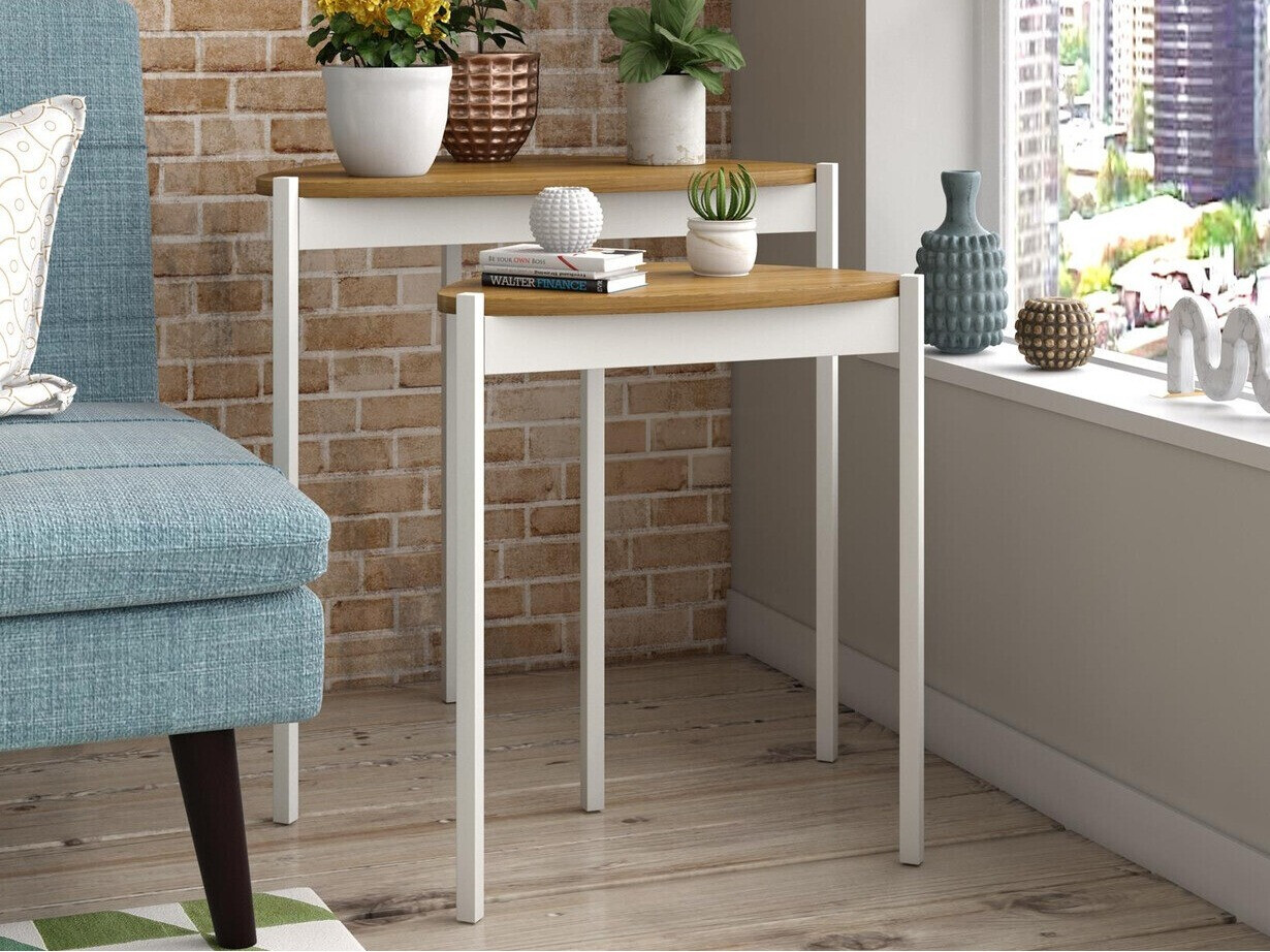Conjunto de mesas auxiliares Novogratz 154 (Blanco + Nogal)