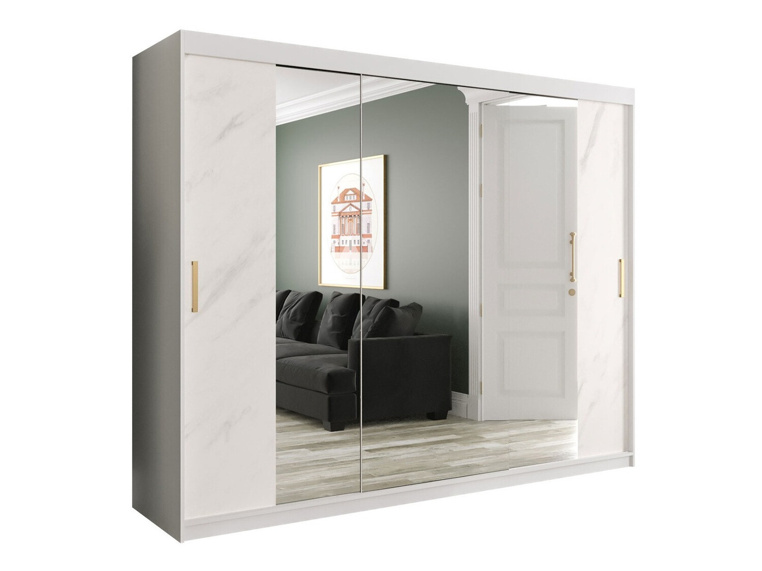 Armario Hartford 263 (Mate blanco + Mármol blanco)