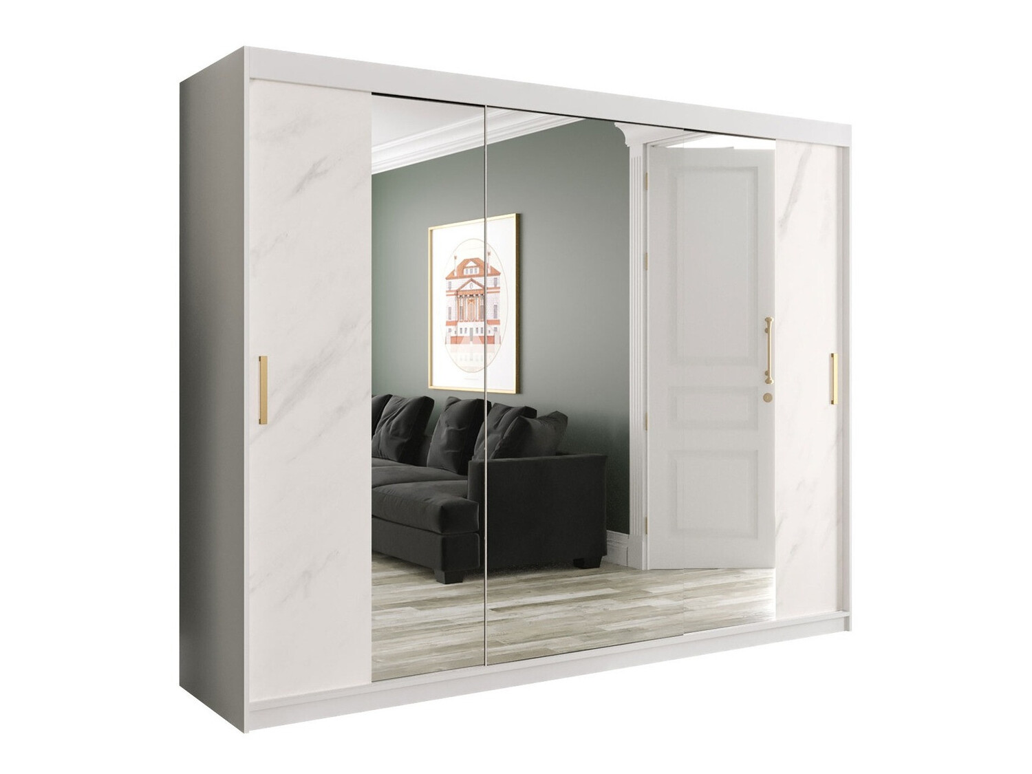 Armario Hartford 263 (Mate blanco + Mármol blanco)