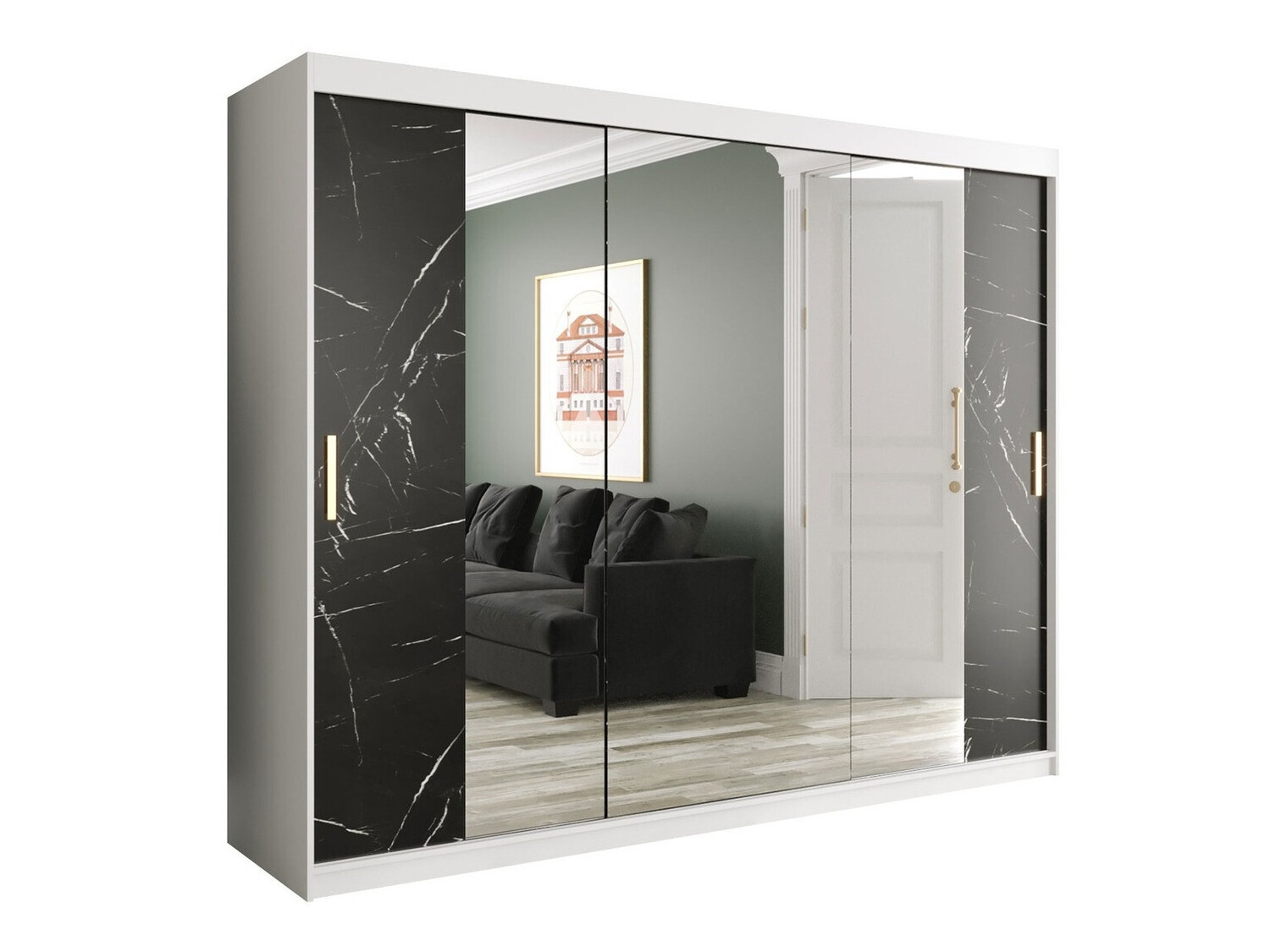 Armario Hartford 263 (Mate blanco + Mármol negro)