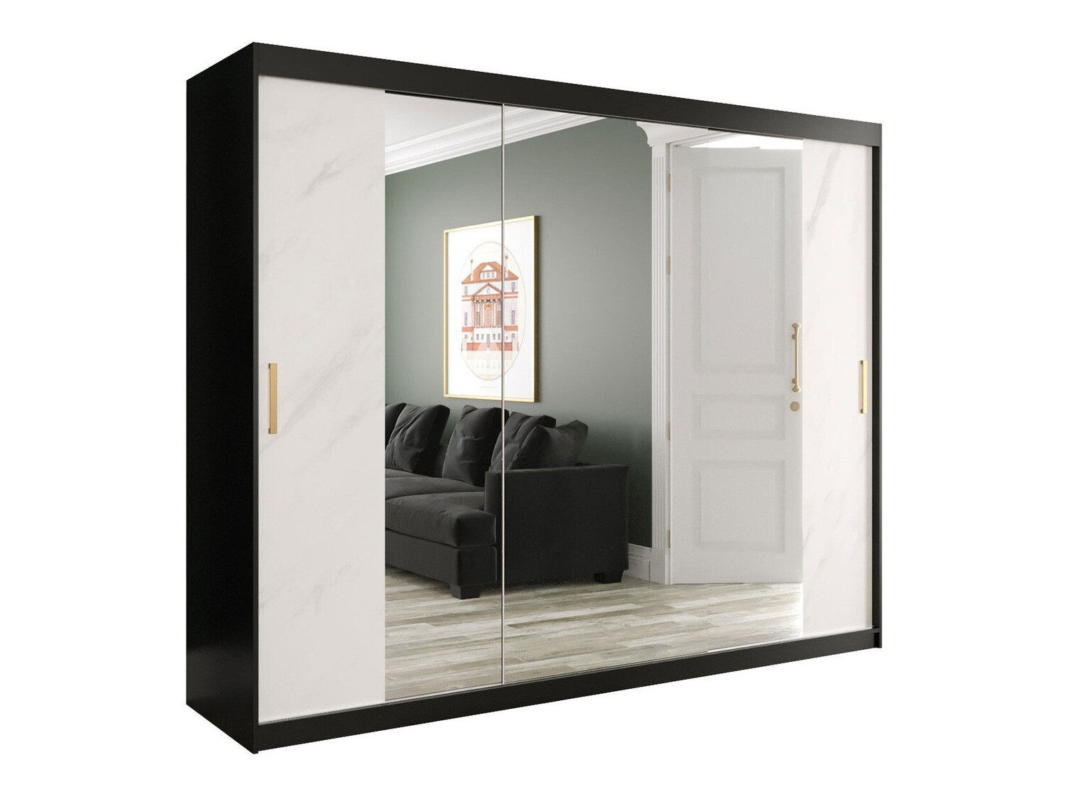 Armario Hartford 263 (Negro mate + Mármol blanco)