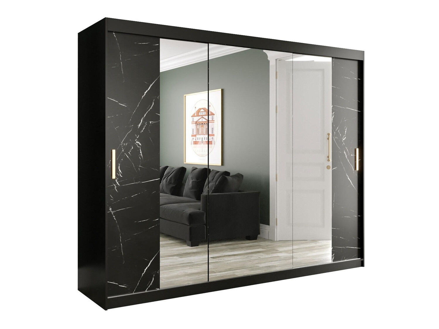 Armario Hartford 263 (Negro mate + Mármol negro)