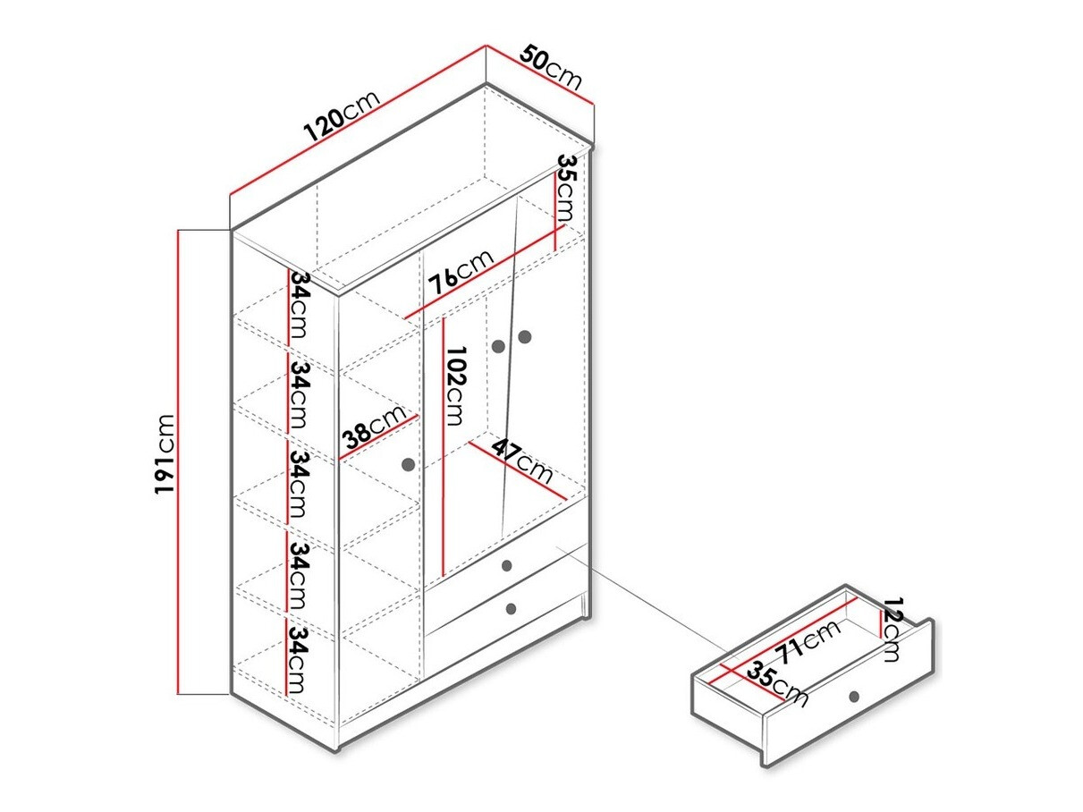 Armario Almira 102 (Roble Artisan + Blanco)