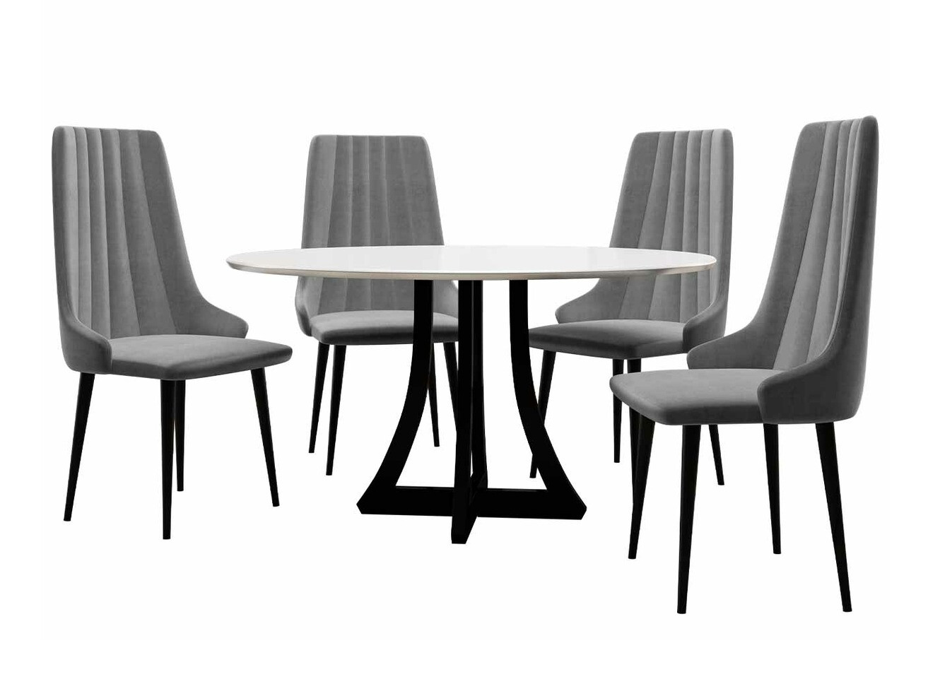 Conjunto de mesas y sillas para comedor Racine 135 (Negro brillante + Blanco brillante)