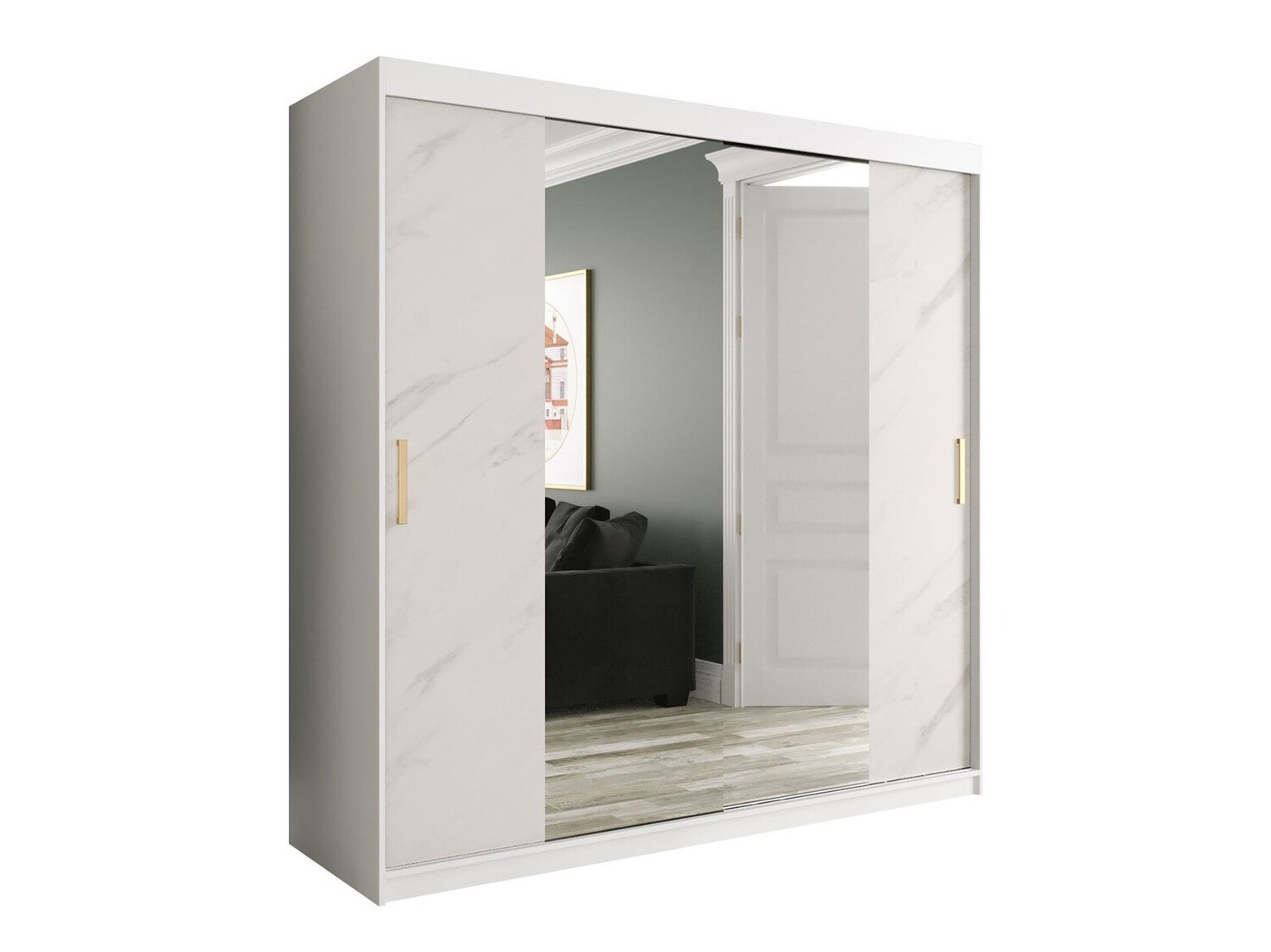 Armario Hartford 256 (Mate blanco + Mármol blanco)