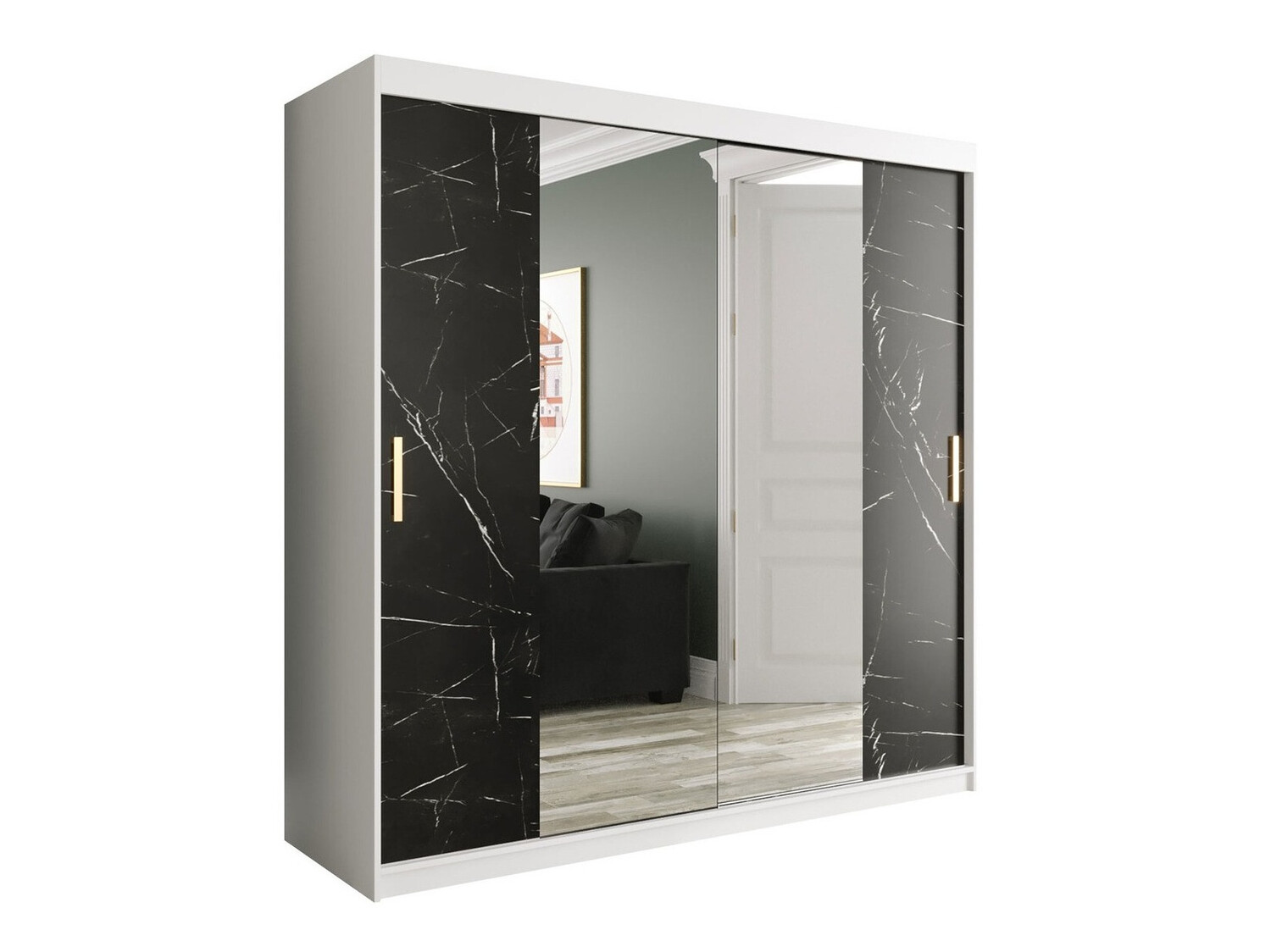 Armario Hartford 256 (Mate blanco + Mármol negro)