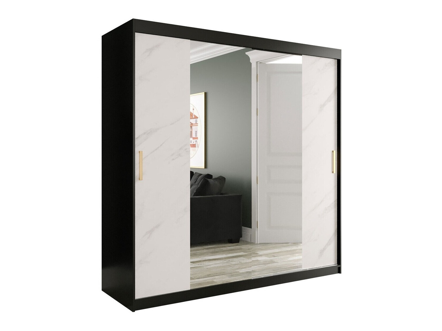 Armario Hartford 256 (Negro mate + Mármol blanco)