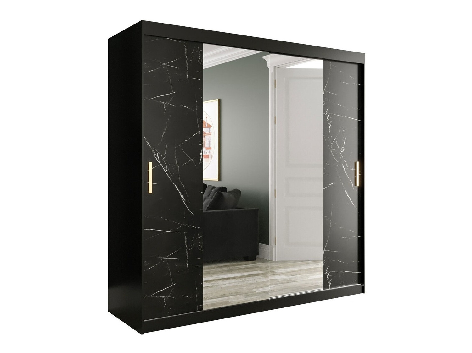 Armario Hartford 256 (Negro mate + Mármol negro)