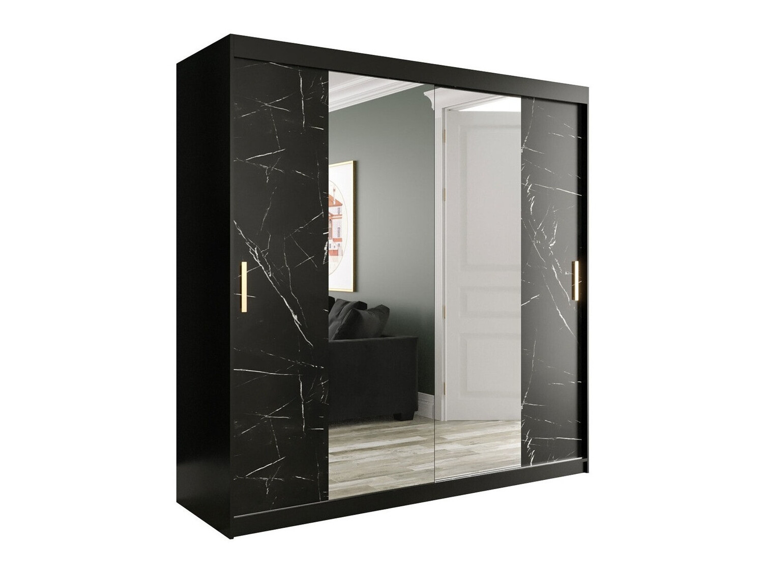 Armario Hartford 256 (Negro mate + Mármol negro)