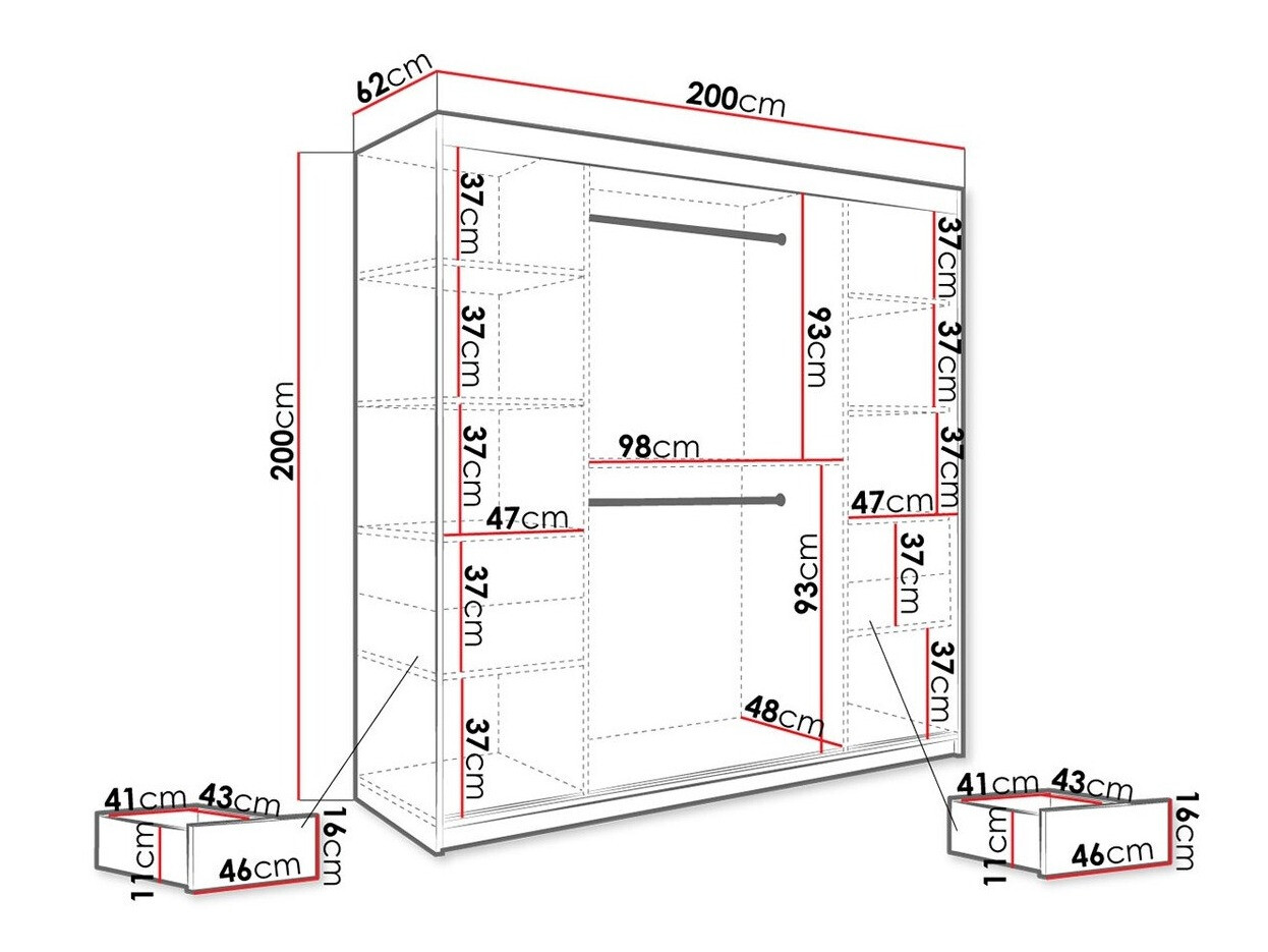 Armario Hartford 262 (Negro mate + Mármol negro)