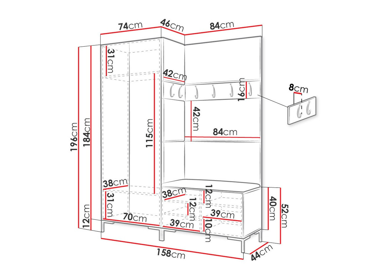 Conjunto para recibidor Tivsoa 100 (Negro)