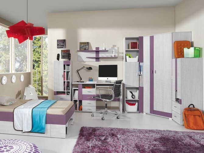 Estantería Omaha D131 (Pino blanqueado + Púrpura)