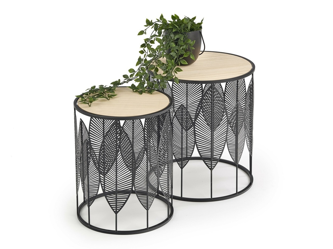 Conjunto de mesas auxiliares Houston 974 (Negro + Luminoso madera)