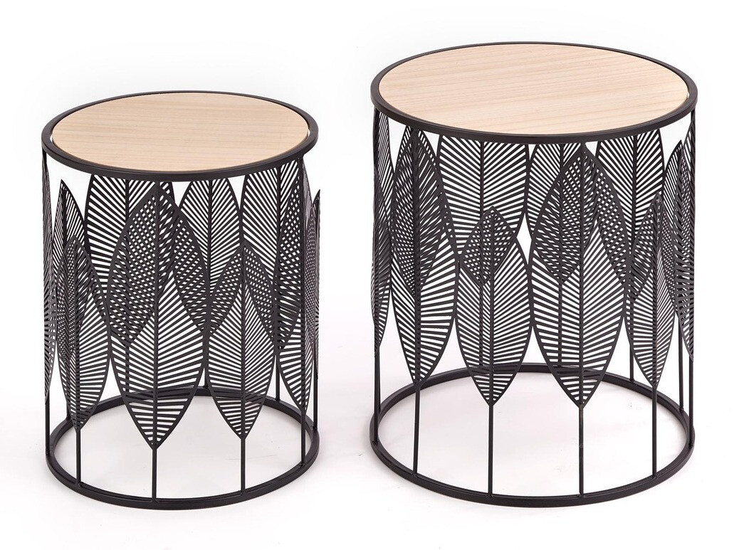 Conjunto de mesas auxiliares Houston 974 (Negro + Luminoso madera)