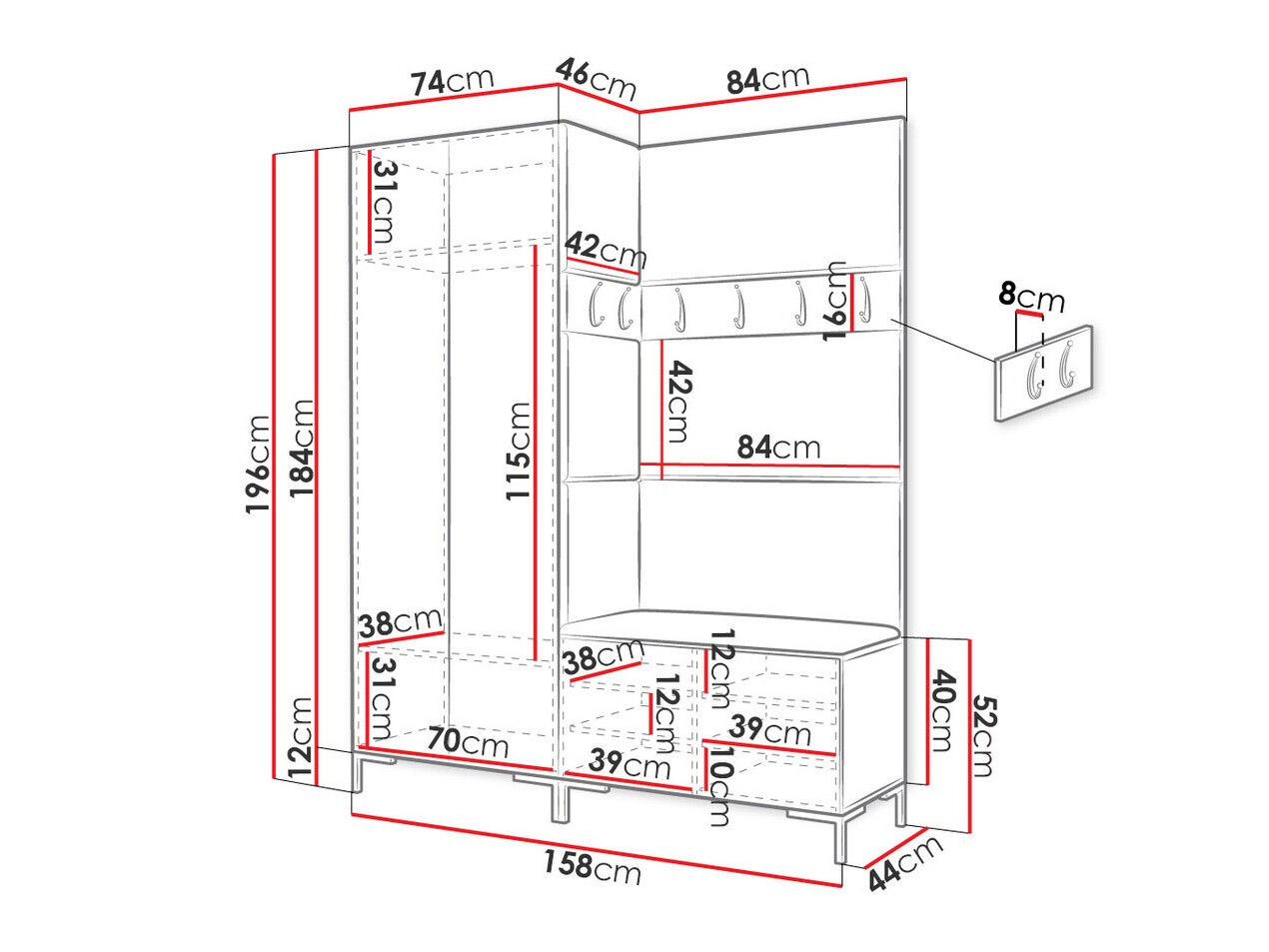 Conjunto para recibidor Tivsoa 100 (Blanco)