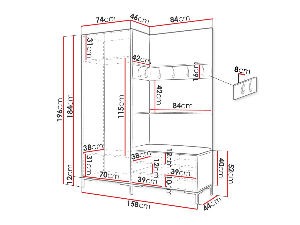 Conjunto para recibidor Tivsoa 100 (Blanco)