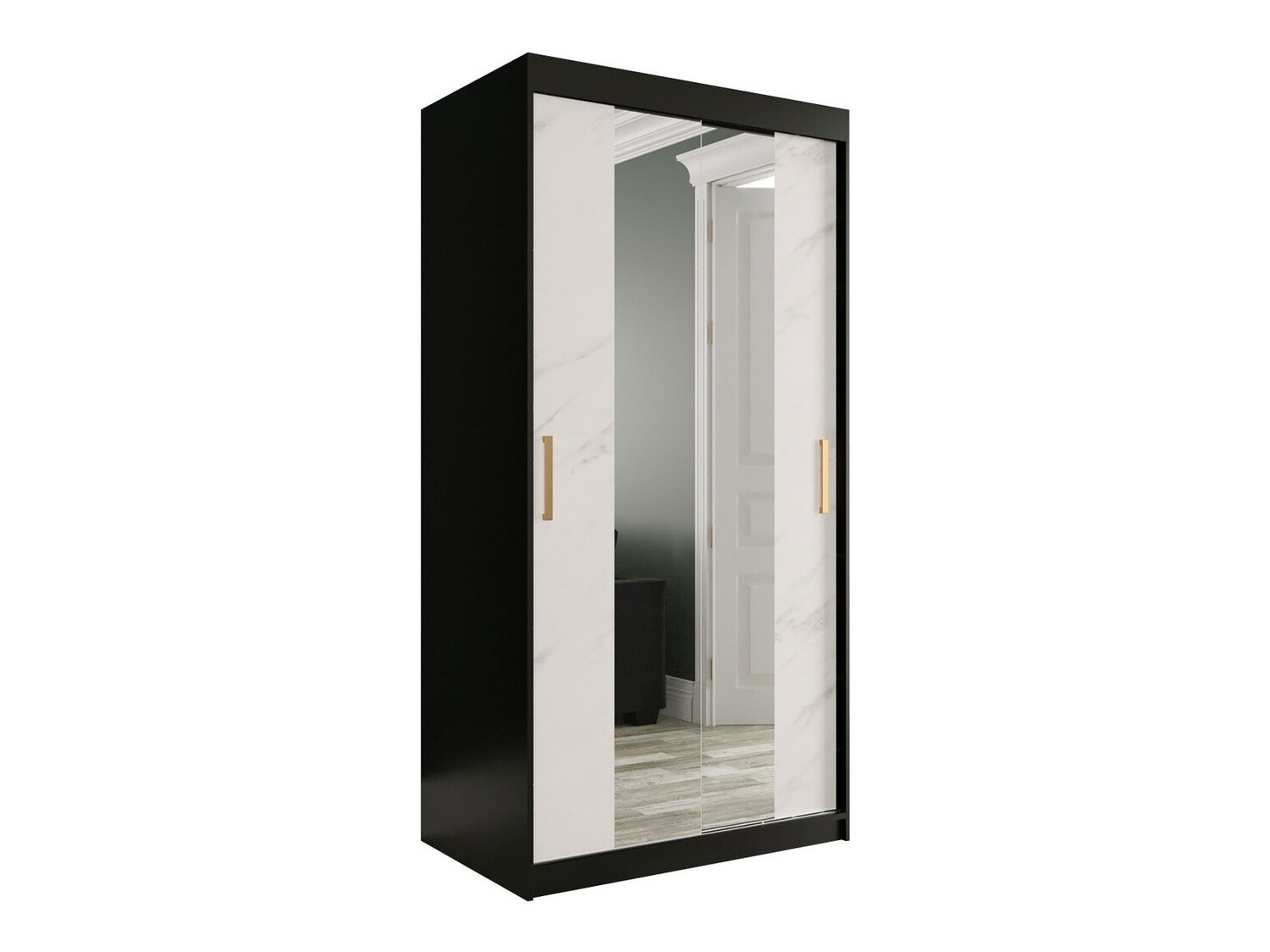 Armario Hartford 252 (Negro mate + Mármol blanco)