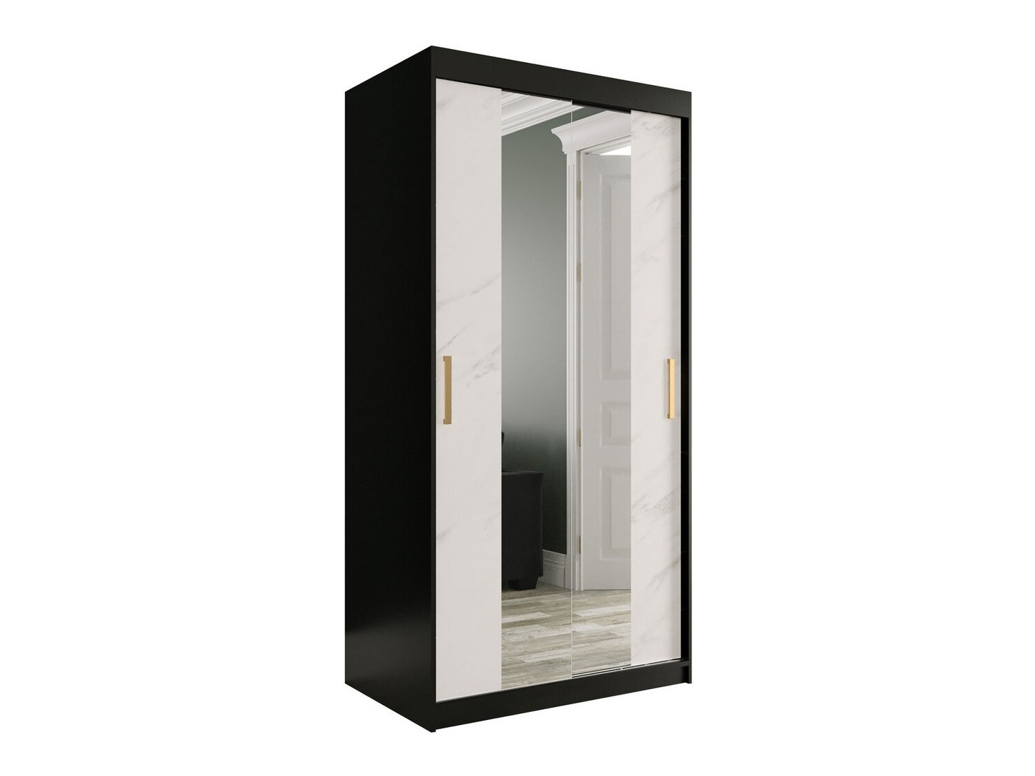 Armario Hartford 252 (Negro mate + Mármol blanco)