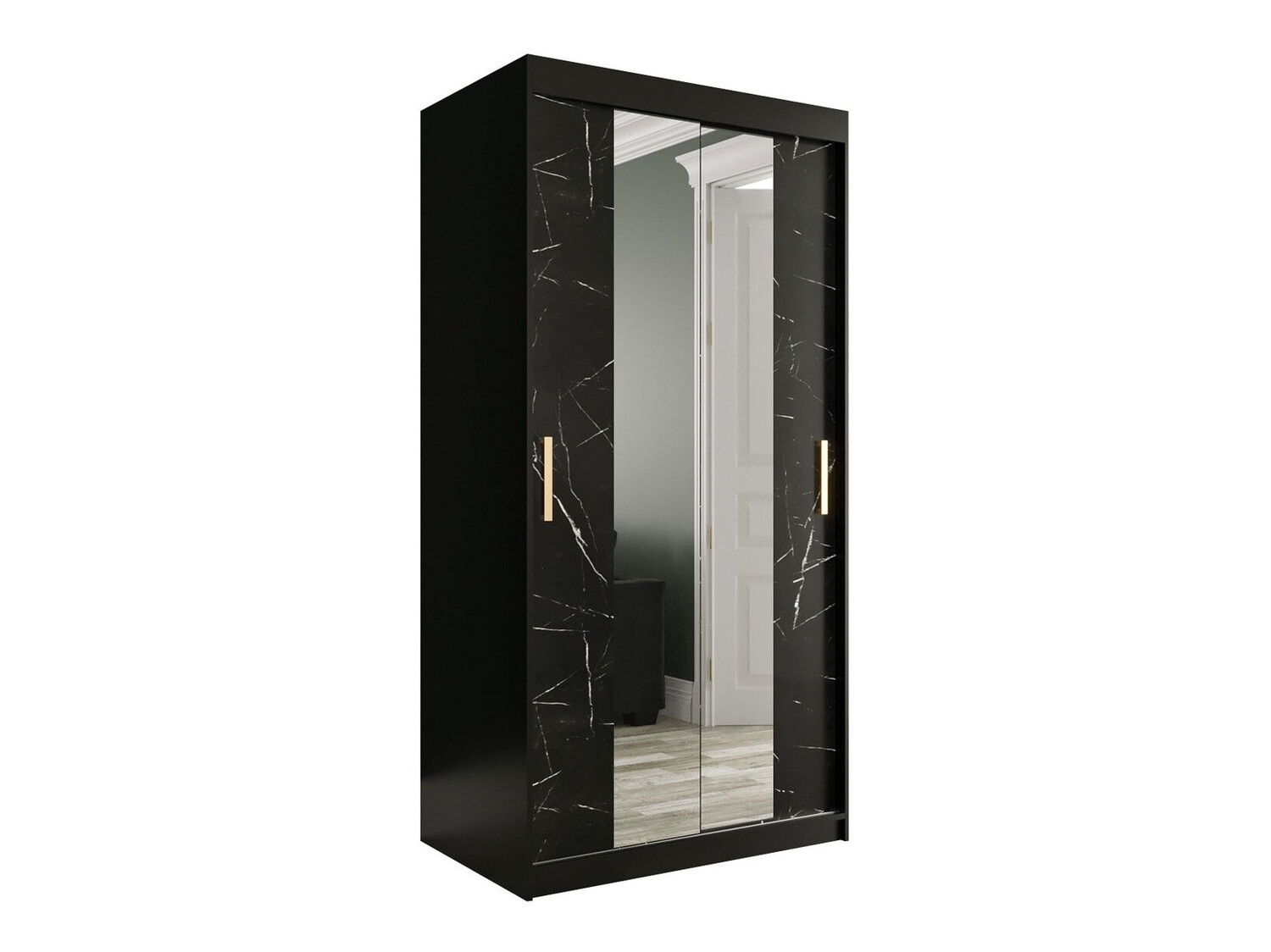 Armario Hartford 252 (Negro mate + Mármol negro)