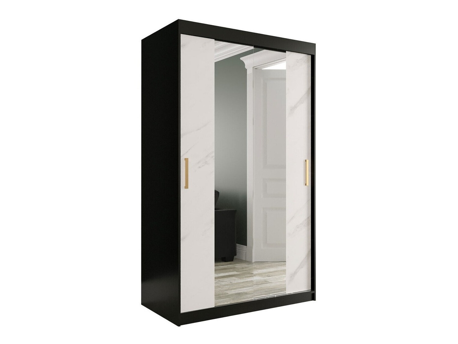 Armario Hartford 253 (Negro mate + Mármol blanco)