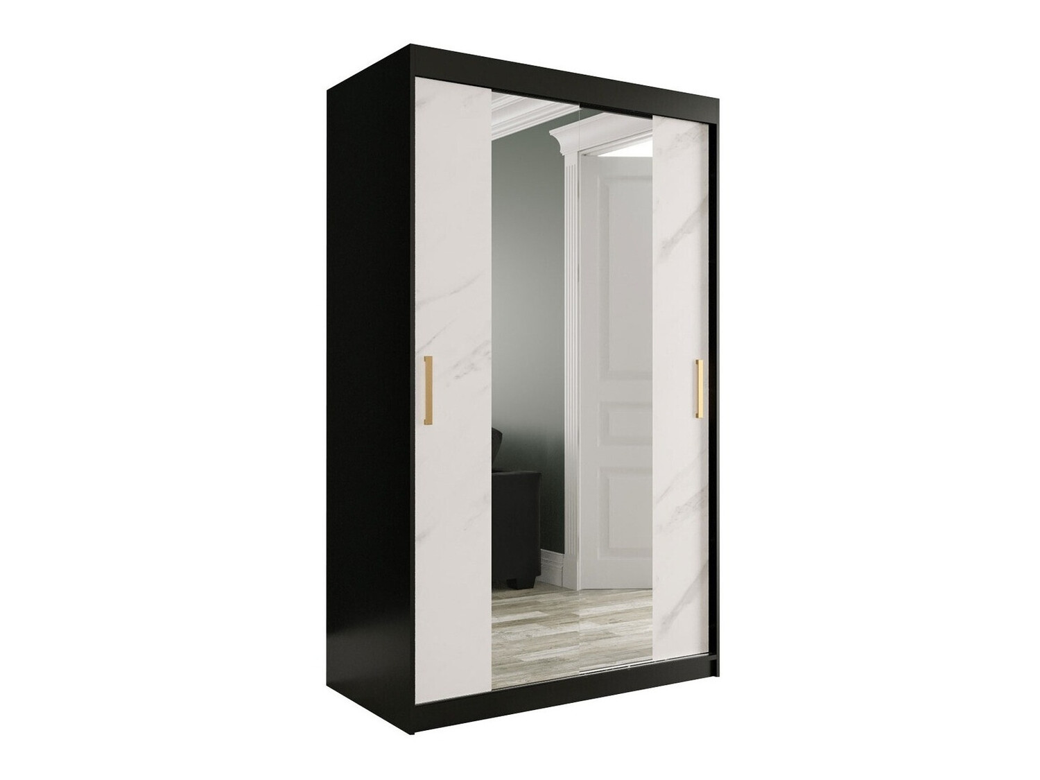 Armario Hartford 253 (Negro mate + Mármol blanco)