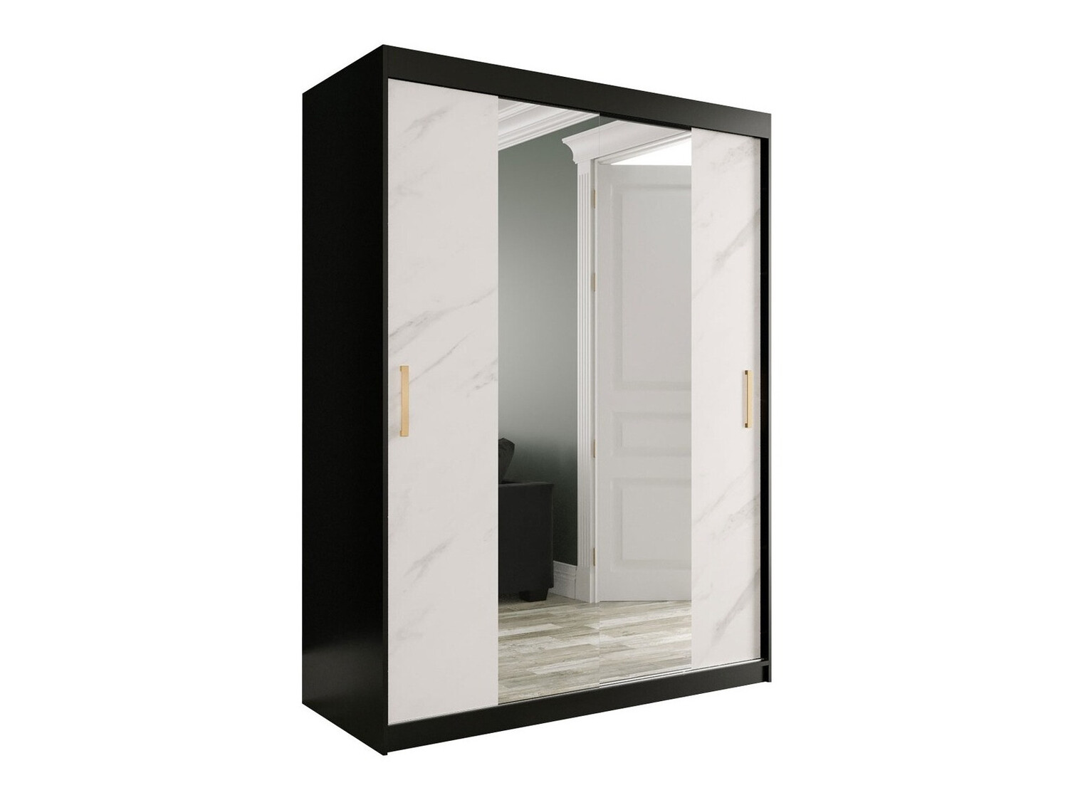 Armario Hartford 254 (Negro mate + Mármol blanco)