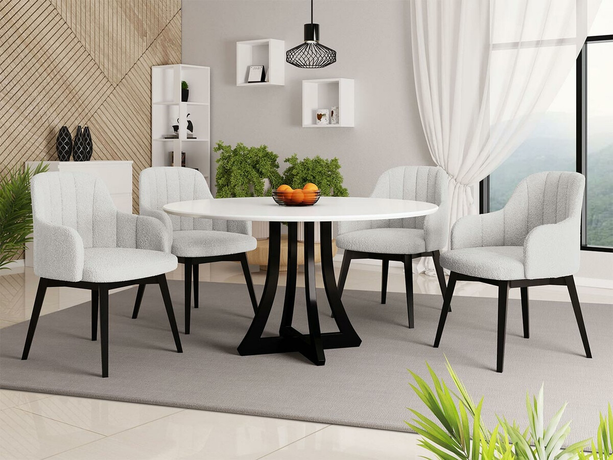 Conjunto de comedor Racine 128 (Blanco brillante + Negro brillante)
