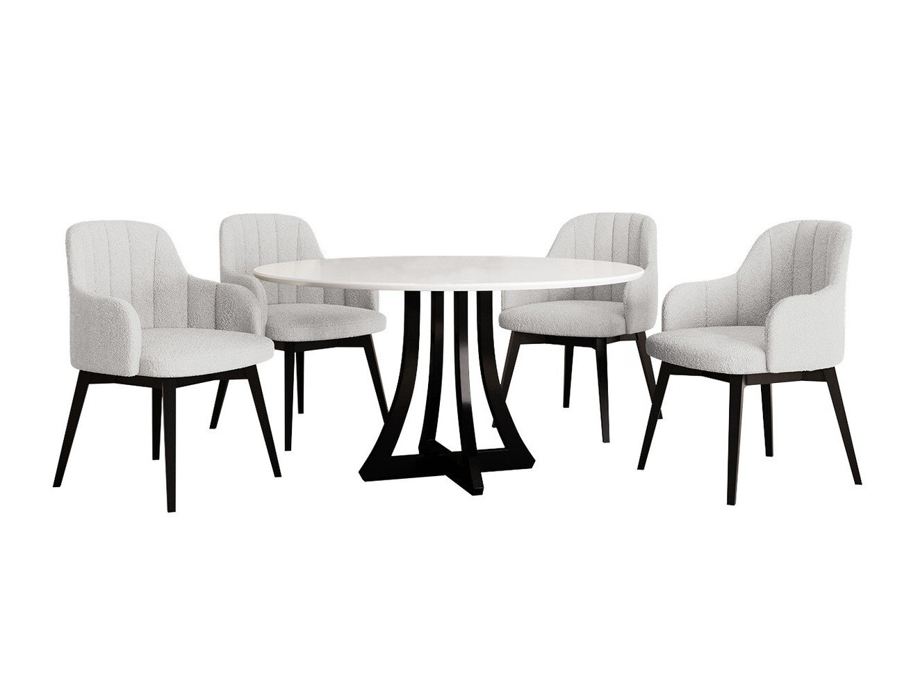 Conjunto de comedor Racine 128 (Blanco brillante + Negro brillante)