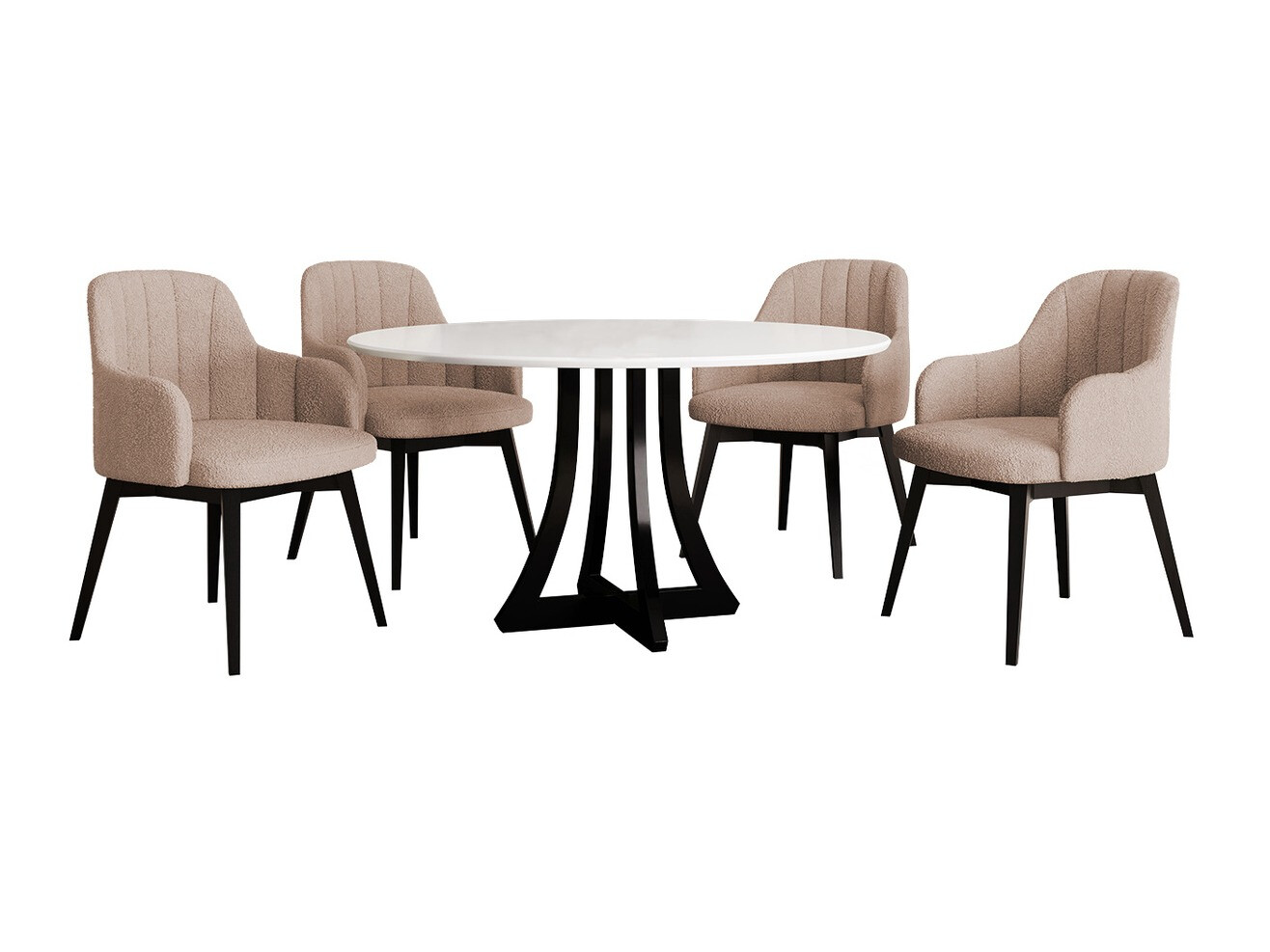 Conjunto de mesas y sillas para comedor Racine 128 (Blanco brillante + Negro brillante)