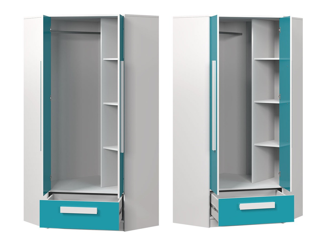 Armario de rincón Merevari 103 (Blanco + Blanco brillante + Gris)