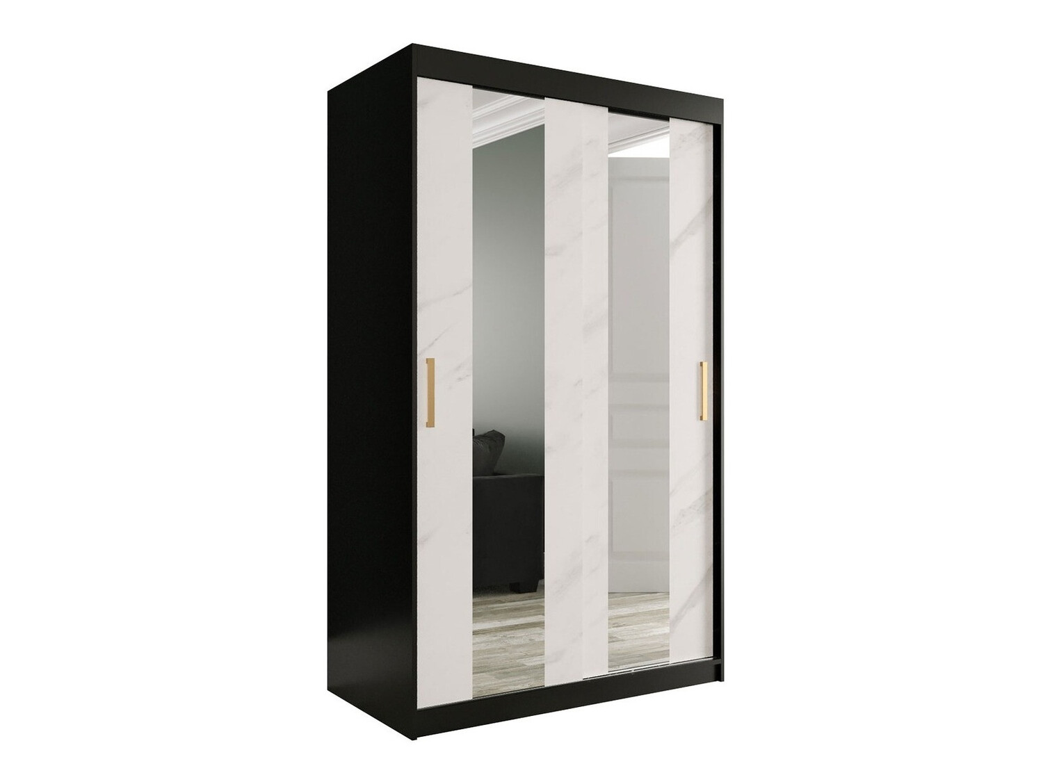 Armario Hartford 241 (Negro mate + Mármol blanco)