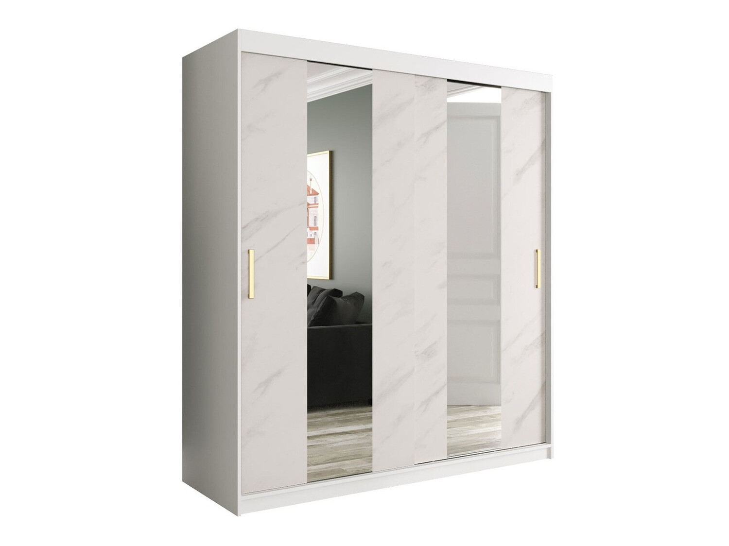 Armario Hartford 243 (Mate blanco + Mármol blanco)