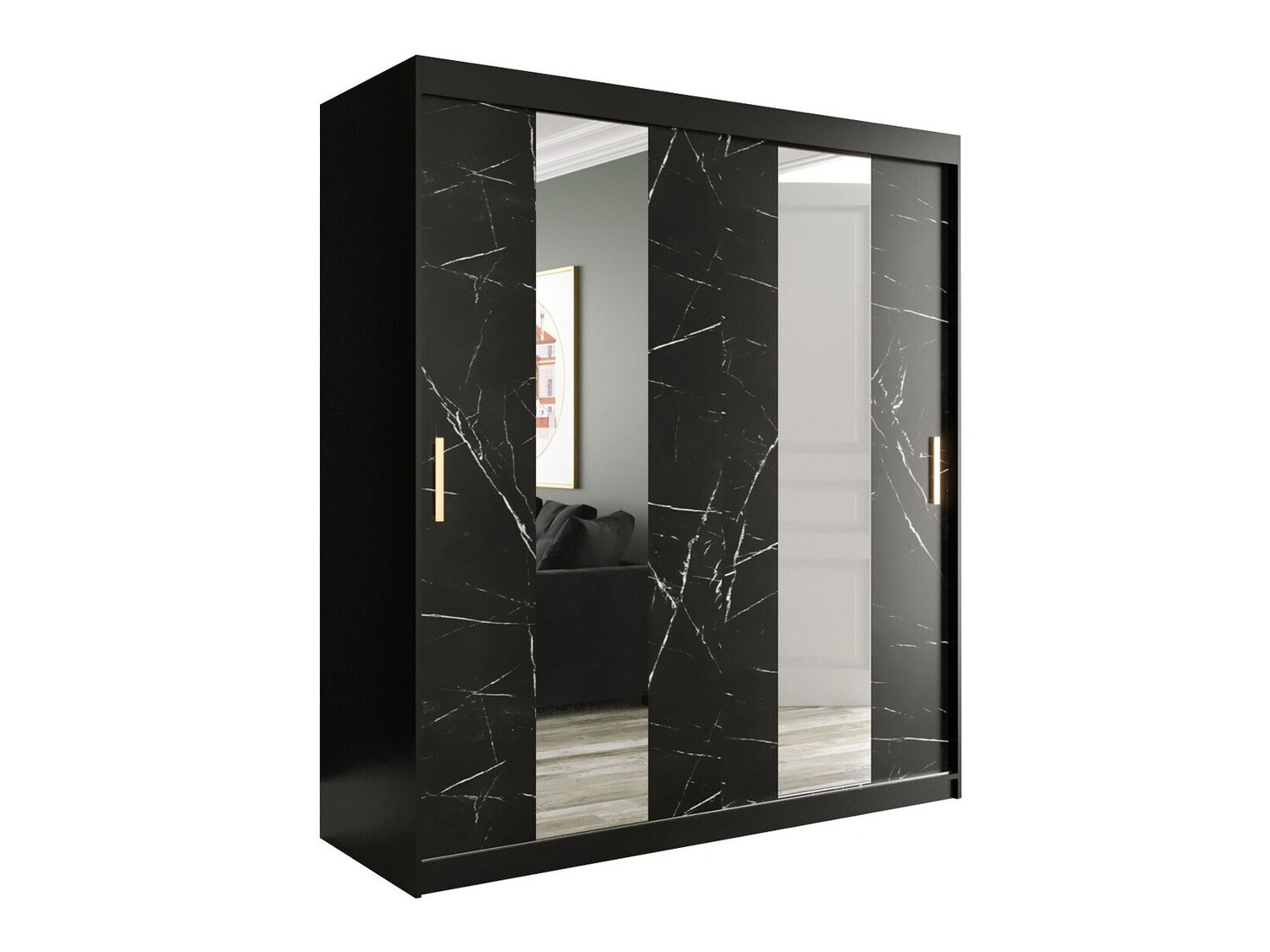 Armario Hartford 243 (Negro mate + Mármol negro)