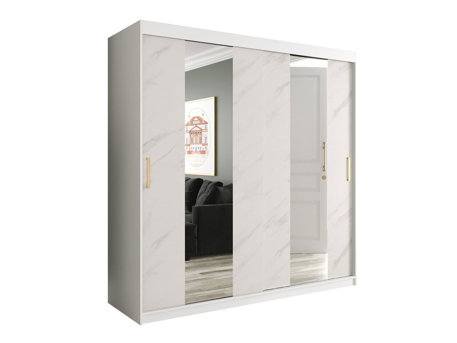 Armario Hartford 244 (Mate blanco + Mármol blanco)