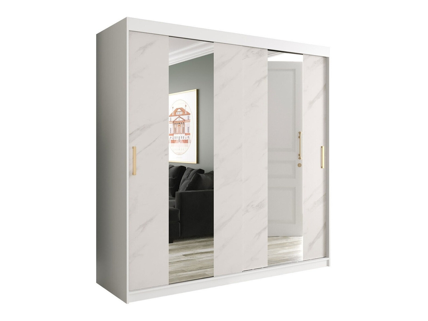 Armario Hartford 244 (Mate blanco + Mármol blanco)