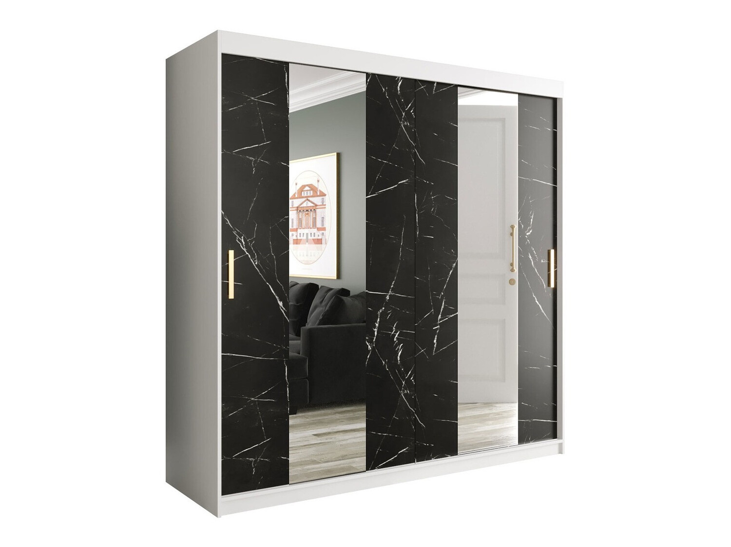 Armario Hartford 244 (Mate blanco + Mármol negro)