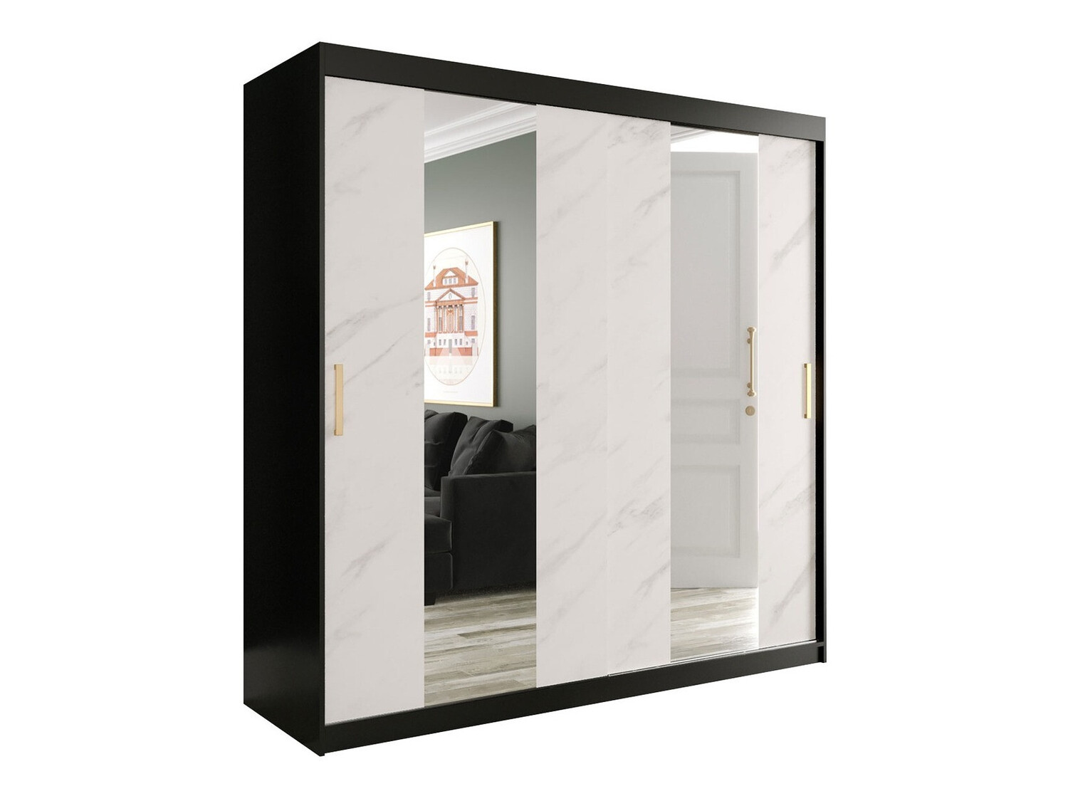 Armario Hartford 244 (Negro mate + Mármol blanco)