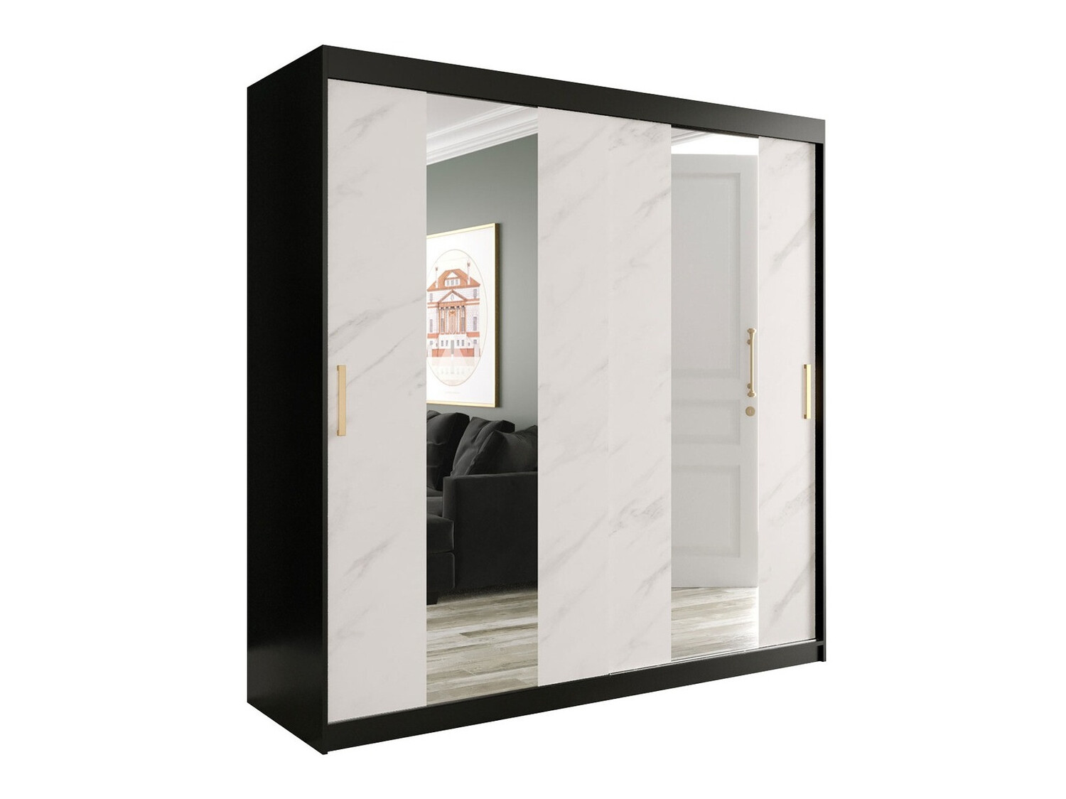 Armario Hartford 244 (Negro mate + Mármol blanco)