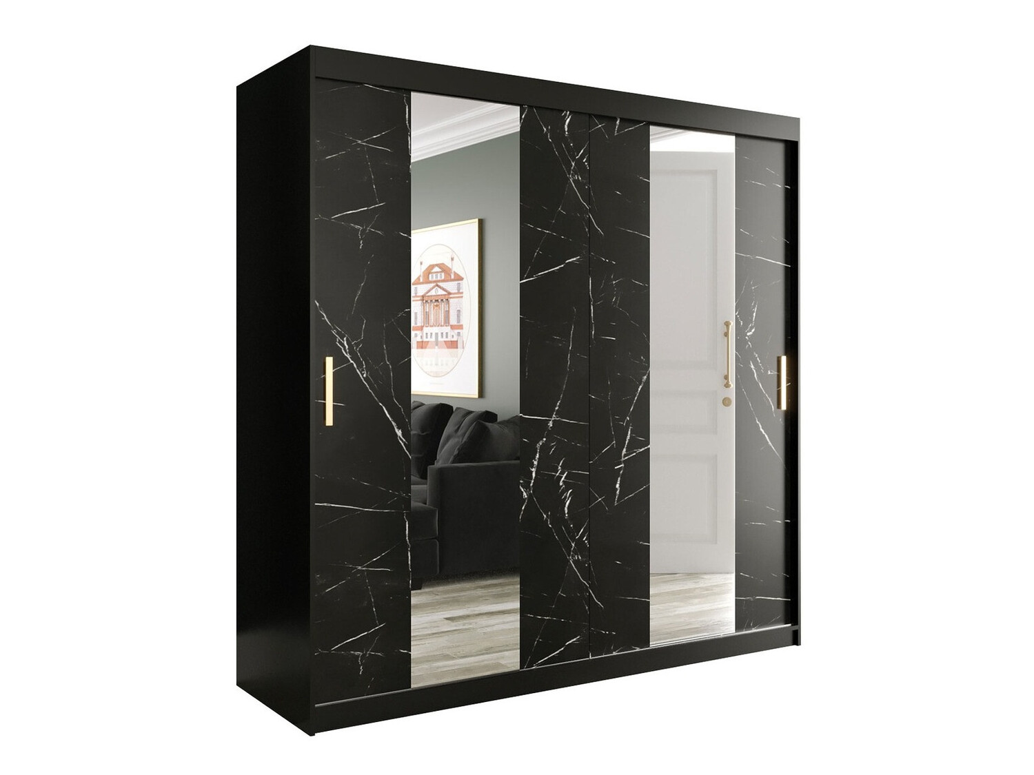 Armario Hartford 244 (Negro mate + Mármol negro)