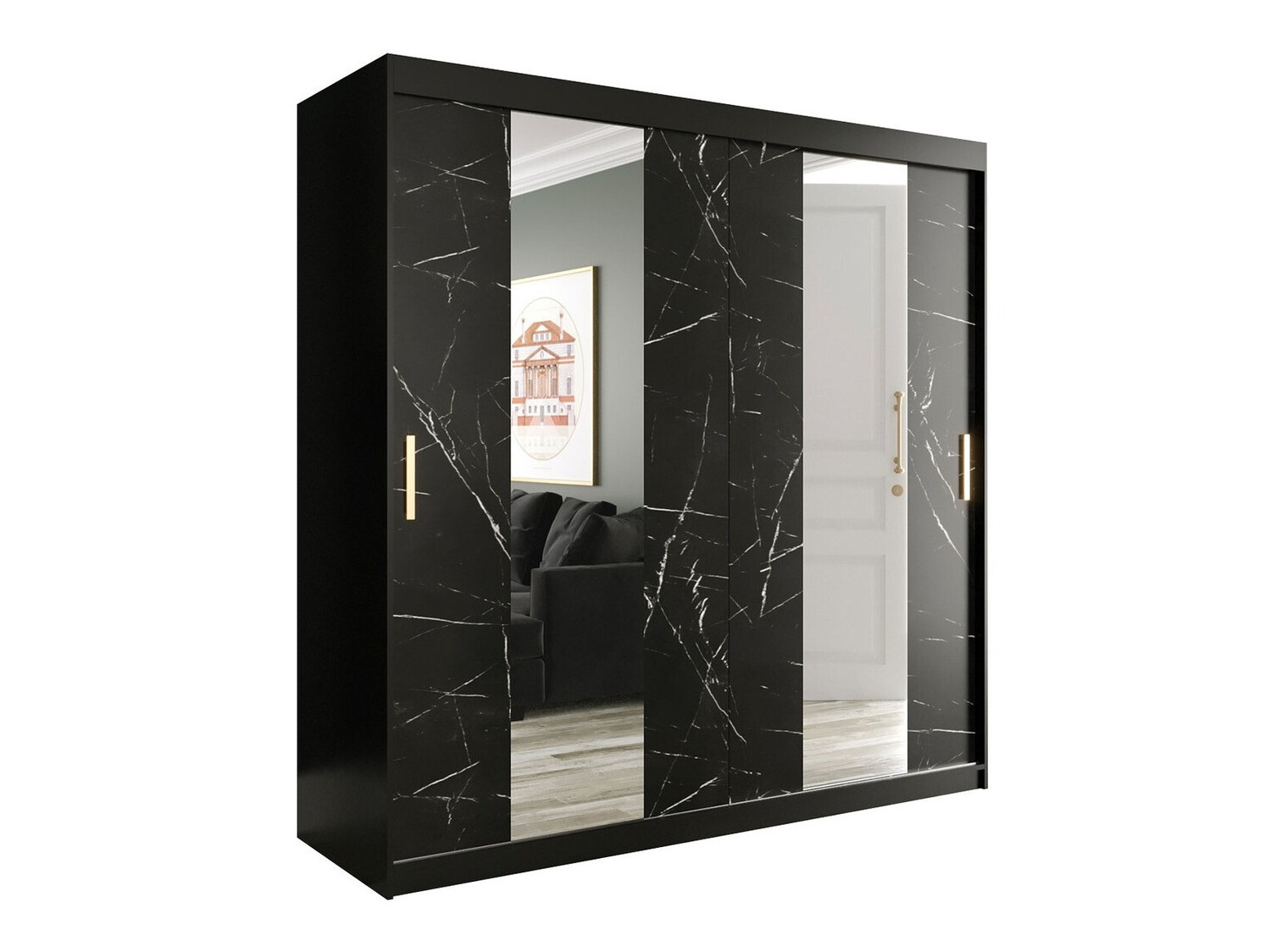 Armario Hartford 244 (Negro mate + Mármol negro)