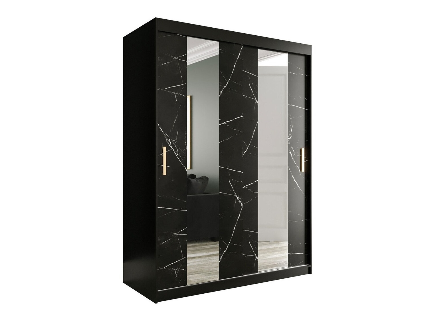 Armario Hartford 242 (Negro mate + Mármol negro)